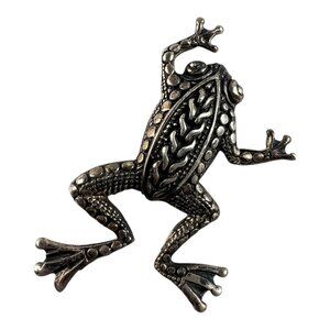 Vintage Textured Sterling Silver Frog Brooch Pin Unisex by JRI Mexico